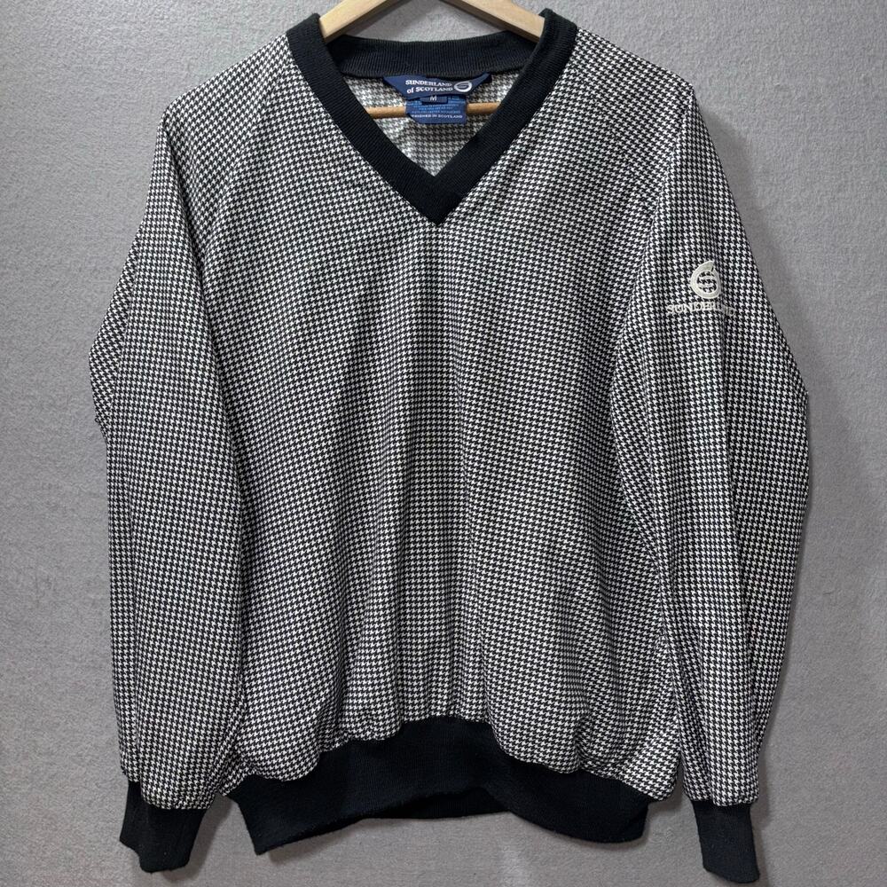 Sunderland of Scotland Windbreaker Women Medium Black Houndstooth Pullover Golf